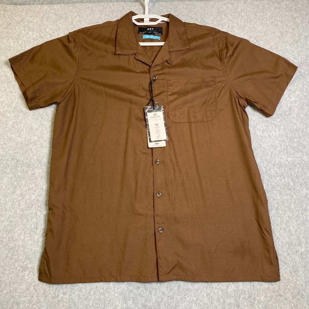 MBX Los Angeles Button Down Shirt Women Small Brown Luxe Rayon Summer Casual NWT